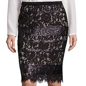 Elie tahari Black sheer lace pencil skirt medium